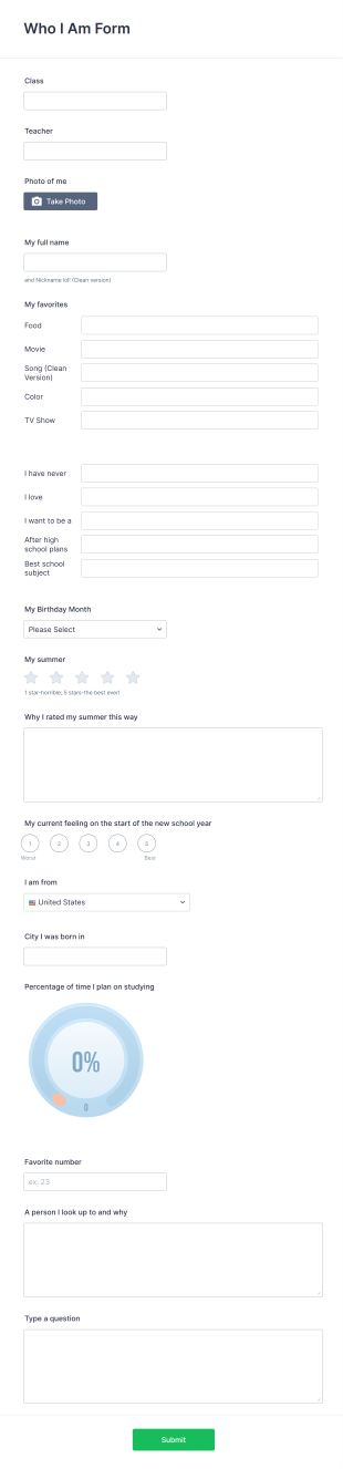 Who I Am Form Template