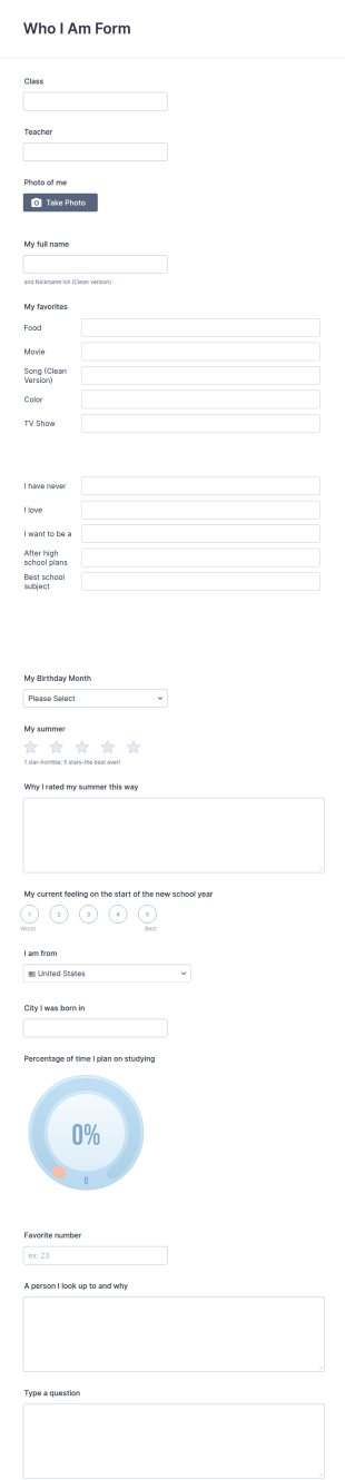 Who I Am Form Template