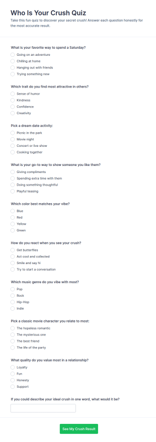 Who Is Your Crush Quiz Form Template