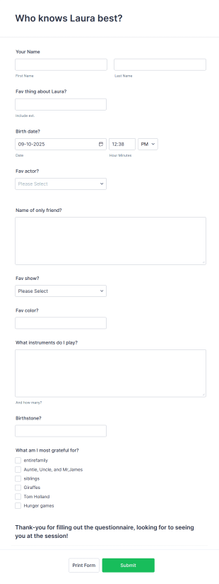 Who Knows Me Best Quiz Form Template