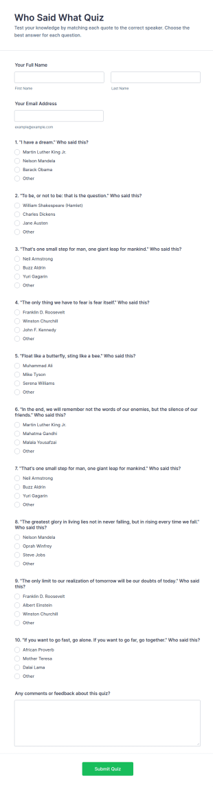 Who Said What Quiz Form Template