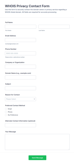 WHOIS Privacy Contact Form Template