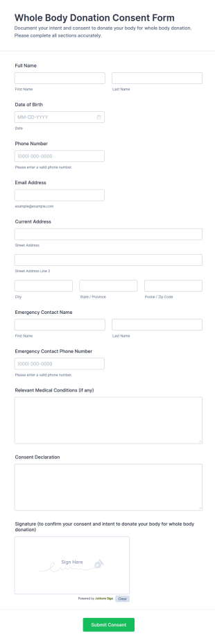 Whole Body Donation Consent Form Template