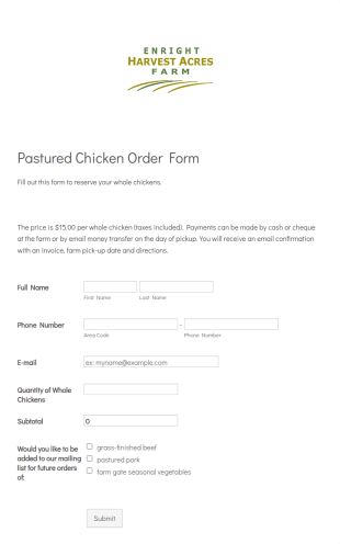 Whole Chicken Order Form Template