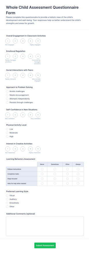 Whole Child Assessment Questionnaire Form Template
