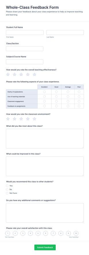 Whole Class Feedback Form Template
