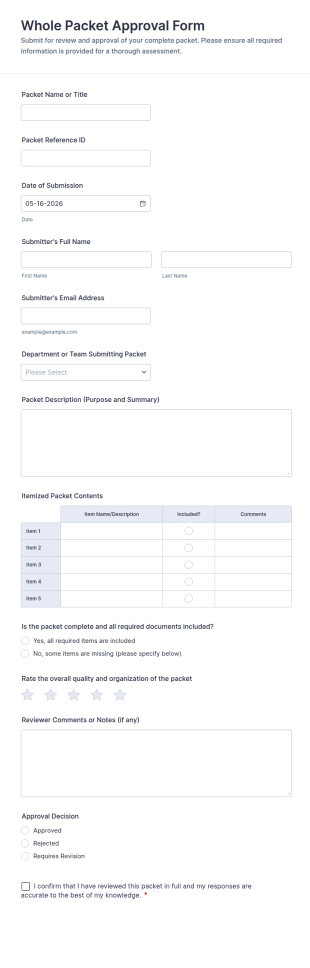 Whole Packet Approval Form Template