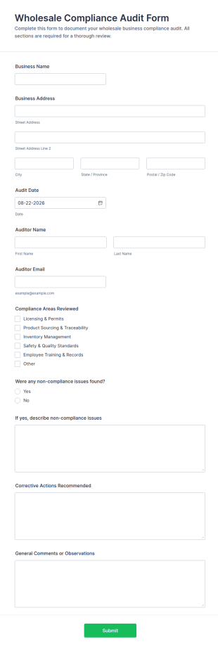 Wholesale Compliance Audit Form Template