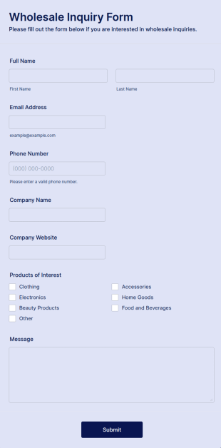 Wholesale Inquiry Form Template