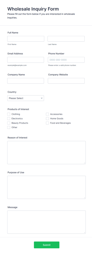 Wholesale Inquiry Form Template