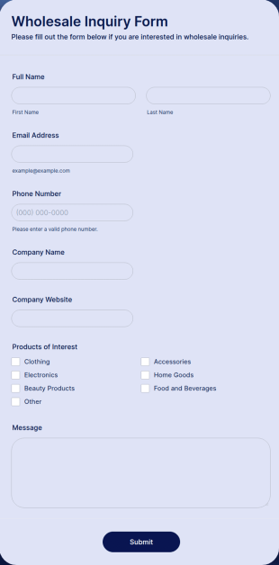Wholesale Inquiry Form Template