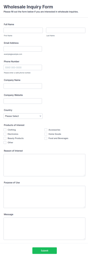 Wholesale Inquiry Form Template