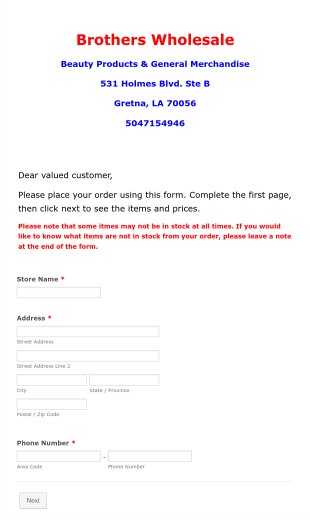 Wholesale Order Form Template