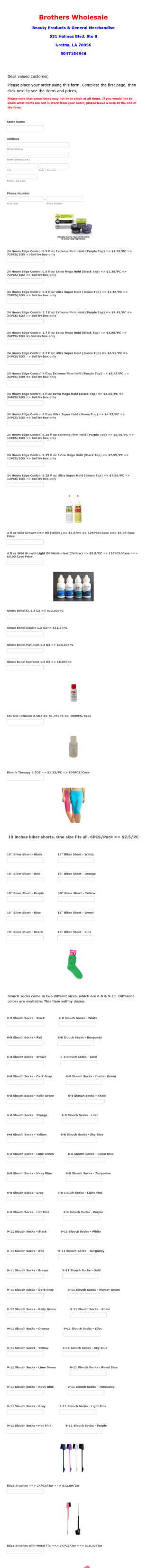 Wholesale Order Form Template