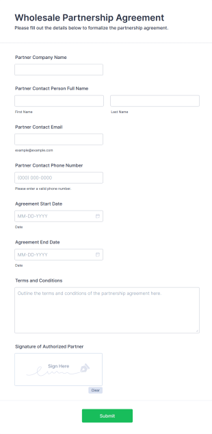 Wholesale Partnership Agreement Form Template