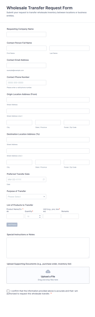 Wholesale Transfer Request Form Template