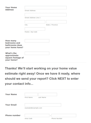 Home Value Estimation Request Form Template