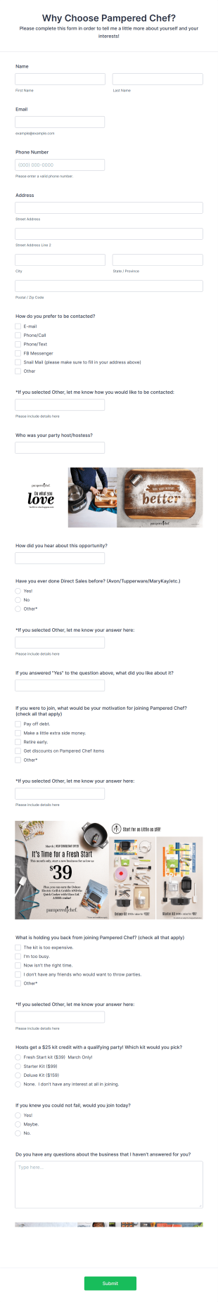 Why Choose Pampered Chef? Form Template