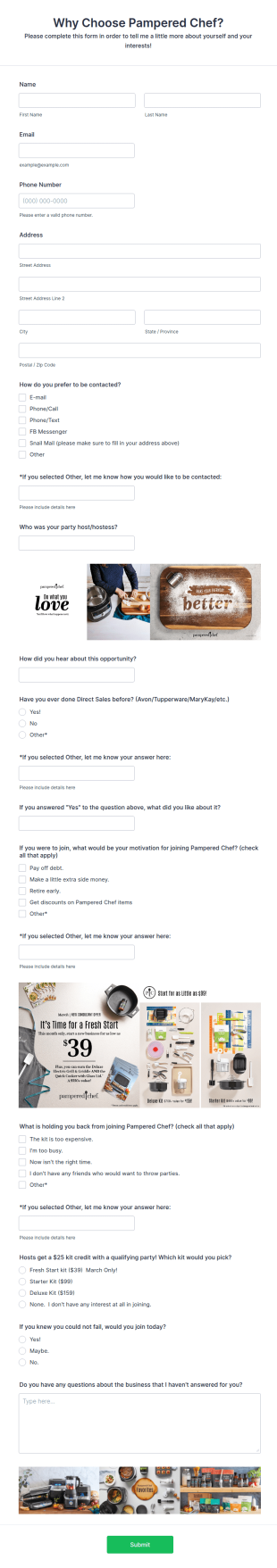 Why Choose Pampered Chef? Form Template