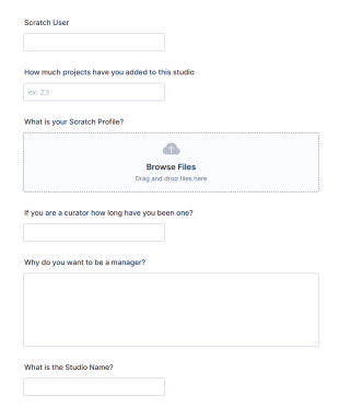 Scratch Studio Manager Application Form Template