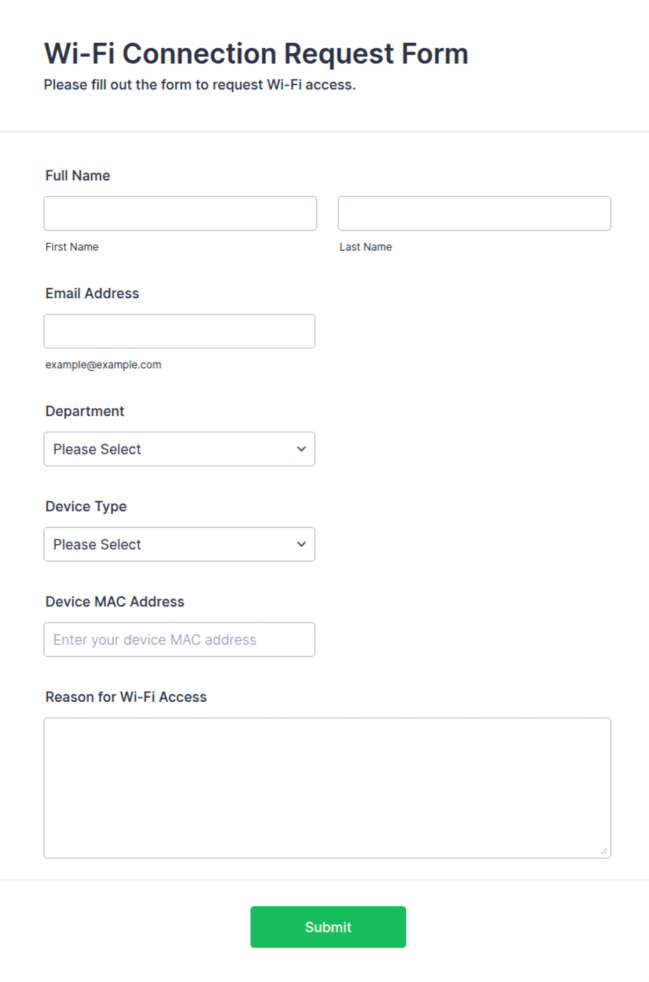 Wi-Fi Connection Request Form Template | Jotform
