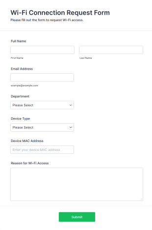 Wi Fi Connection Request Form Template