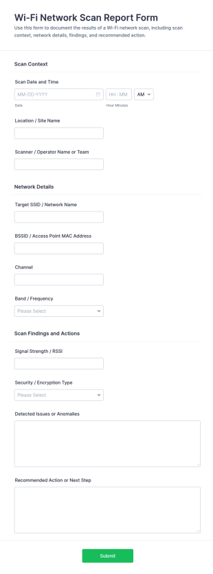 Wi Fi Network Scan Report Form Template