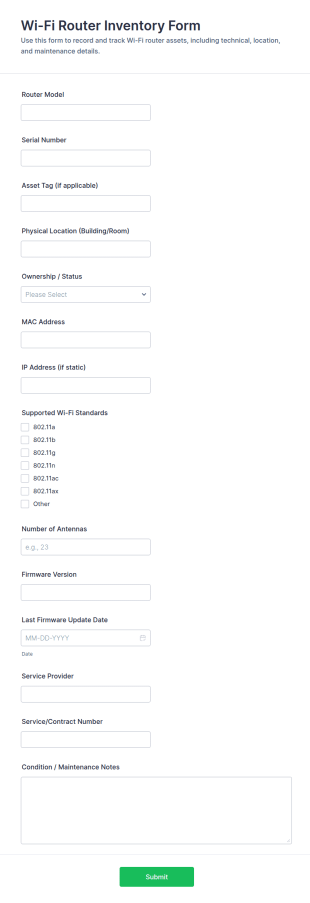 Wi Fi Router Inventory Form Template
