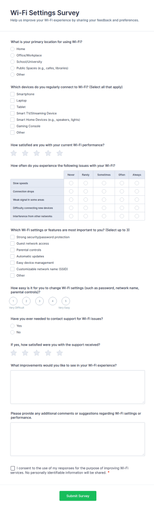 Wi Fi Settings Survey Form Template