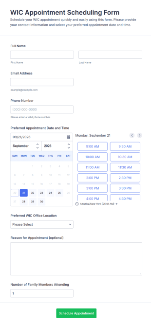WIC Appointment Scheduling Form Template