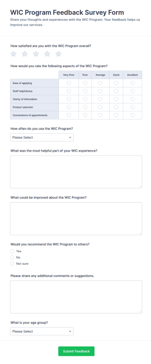 WIC Program Feedback Survey Form Template