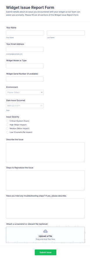 Widget Issue Report Form Template