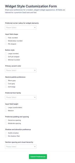 Widget Style Customization Form Template