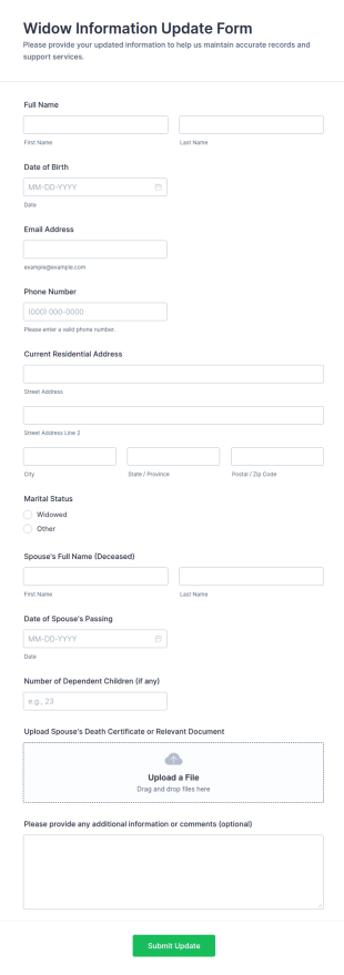 Widow Information Update Form Template