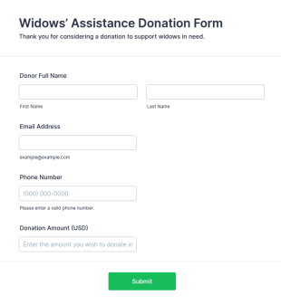 Widows’ Assistance Donation Form Template