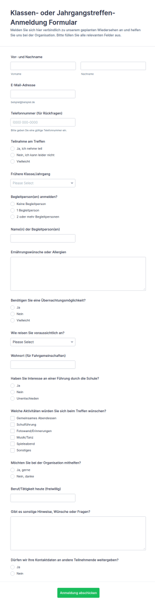 Wiedersehensregistrierung Formular