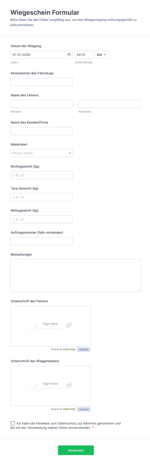 Wiegeschein Formular