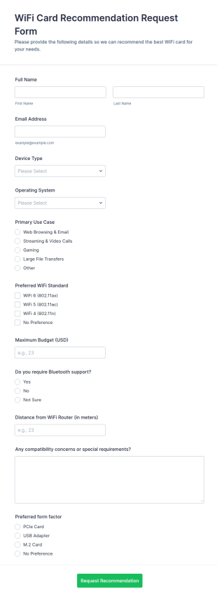 WiFi Card Recommendation Request Form Template