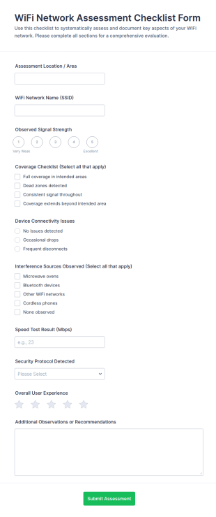WiFi Network Assessment Checklist Form Template