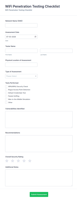 WiFi Penetration Testing Checklist Form Template
