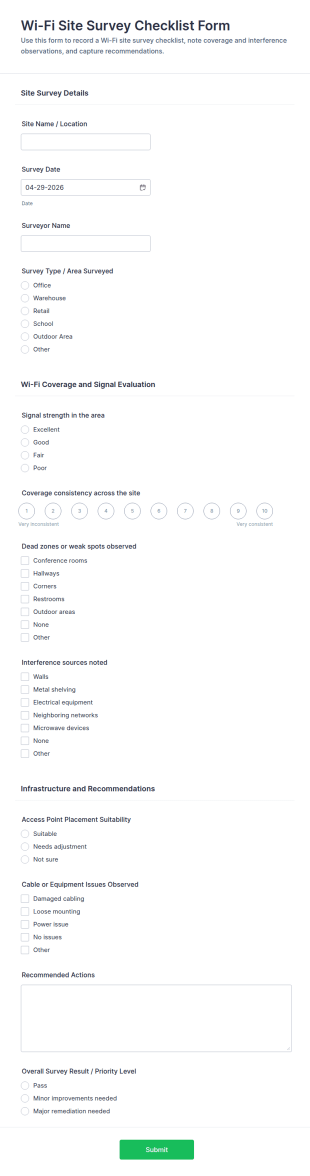 Wi‑Fi Site Survey Checklist Form Template