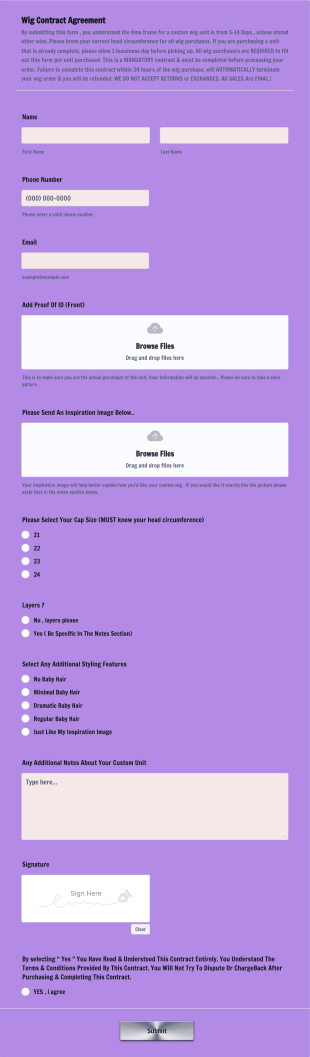 Wig Contract Form Template
