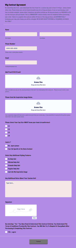 Wig Contract Form Template