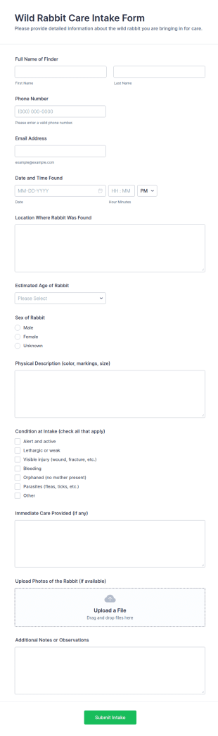 Wild Rabbit Care Intake Form Template