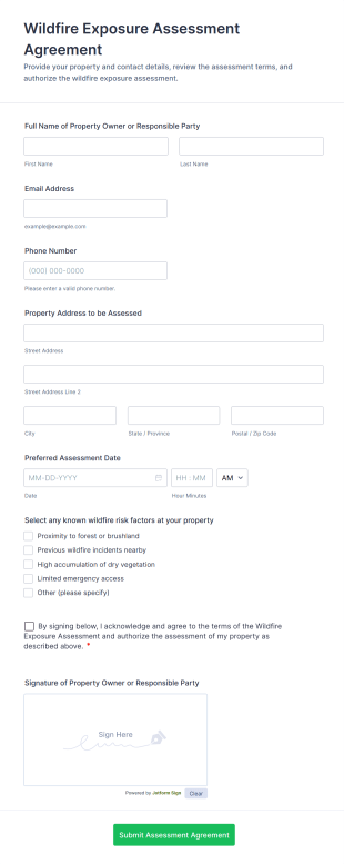 Wildfire Exposure Assessment Agreement Form Template