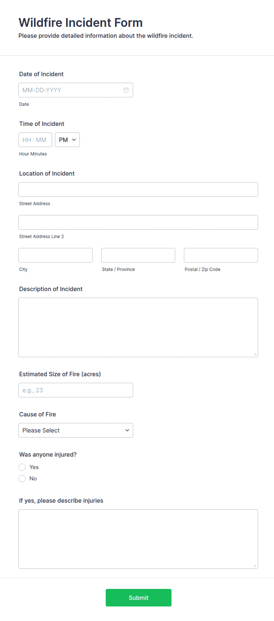 Wildfire Incident Form Template | Jotform