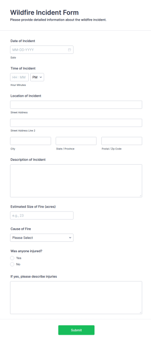 Wildfire Incident Form Template