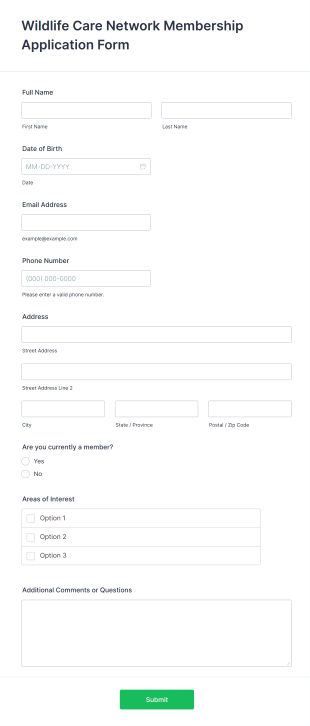 Wildlife Care Network Membership Application Form Template