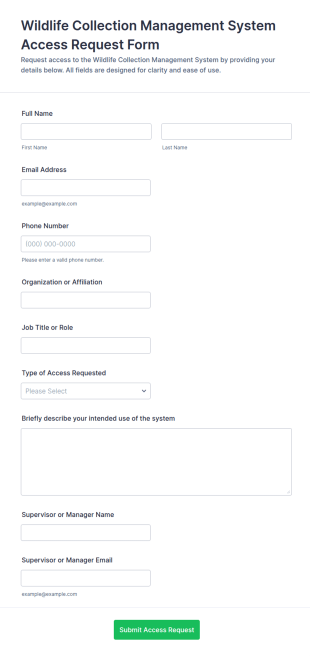 Wildlife Collection Management System Access Request Form Template