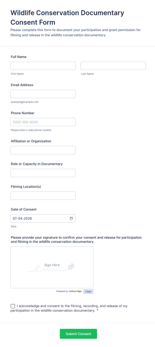 Wildlife Conservation Documentary Consent Form Template